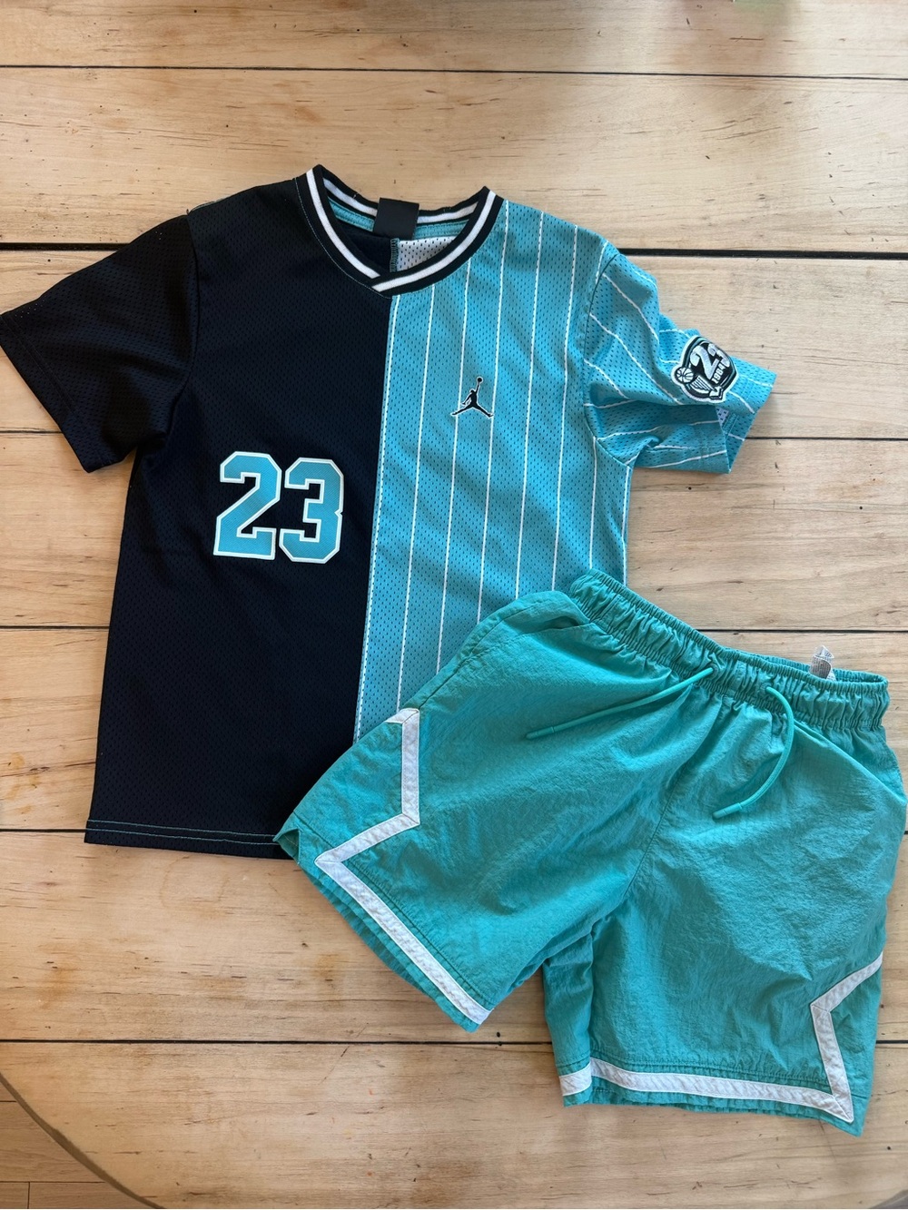 Jordan Jumpman Split Basketball Tee & Shorts Set in Black + Teal